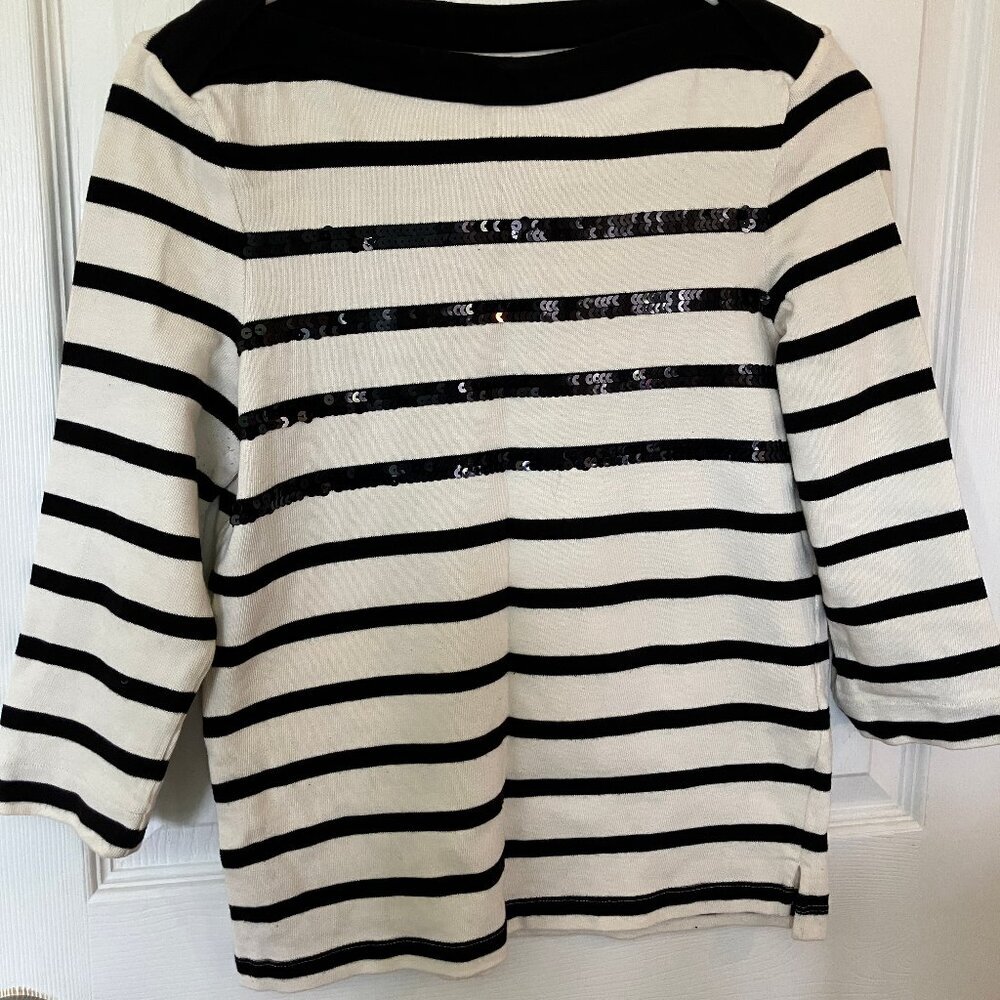 Kate Spade New York Women's Embroidered Black/White Stripped Blouse/Top Size S